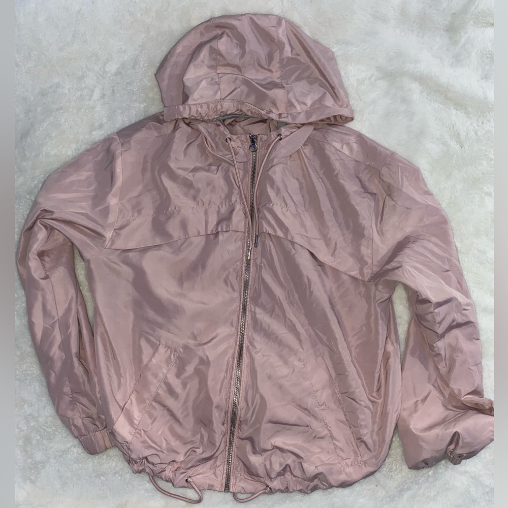 Pink zip up polyester jacket